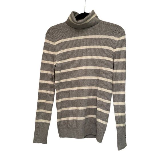 NWT Talbots grey with cream striped turtleneck sweater - s - Picture 1 of 9